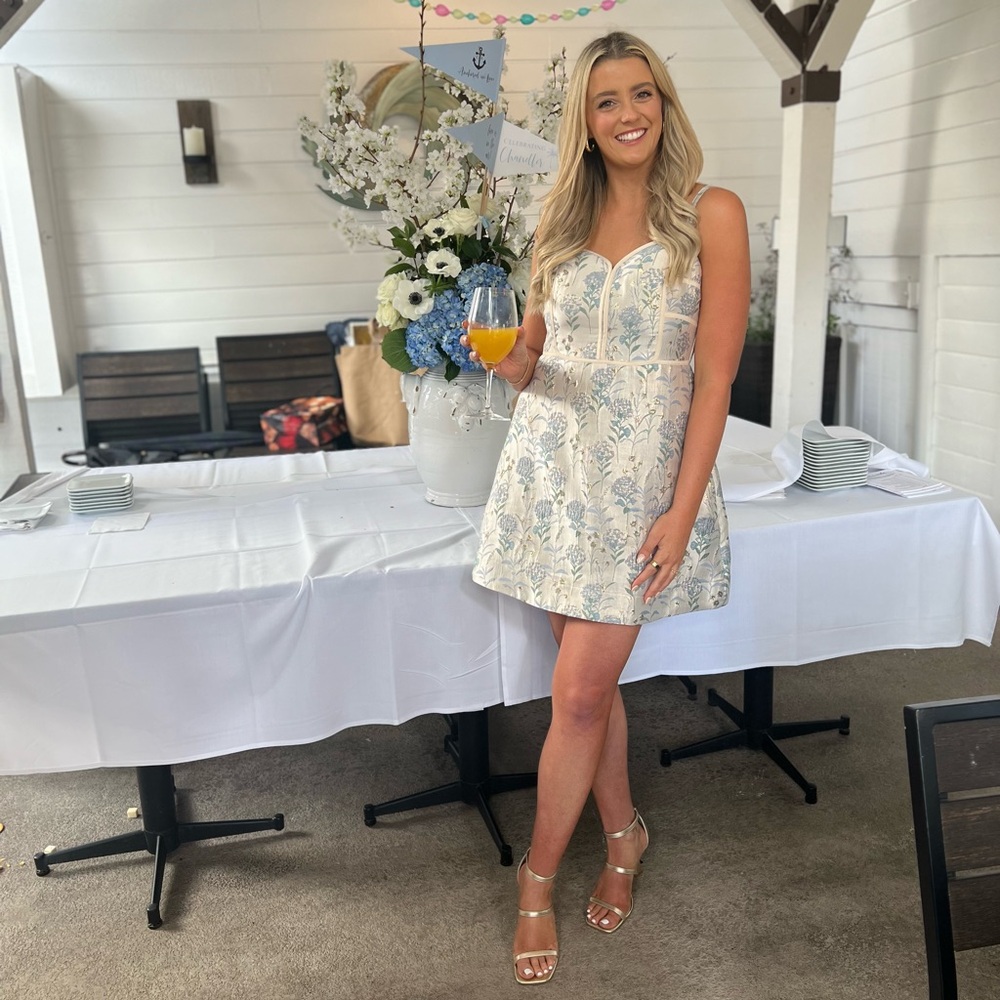 Cream & Blue Floral Mini Dress